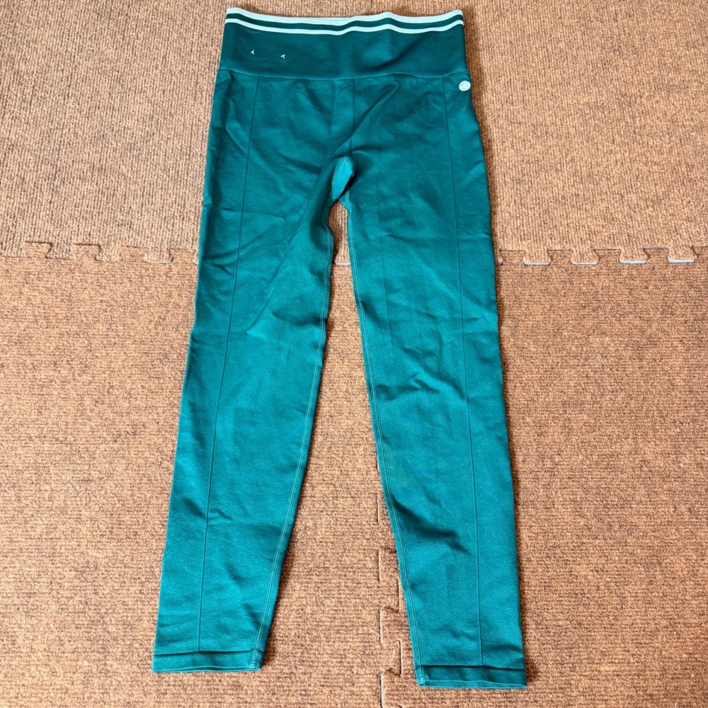 Penn Womens High Waisted Athletic Leggings Teal Green Striped Waist‎ Size Large